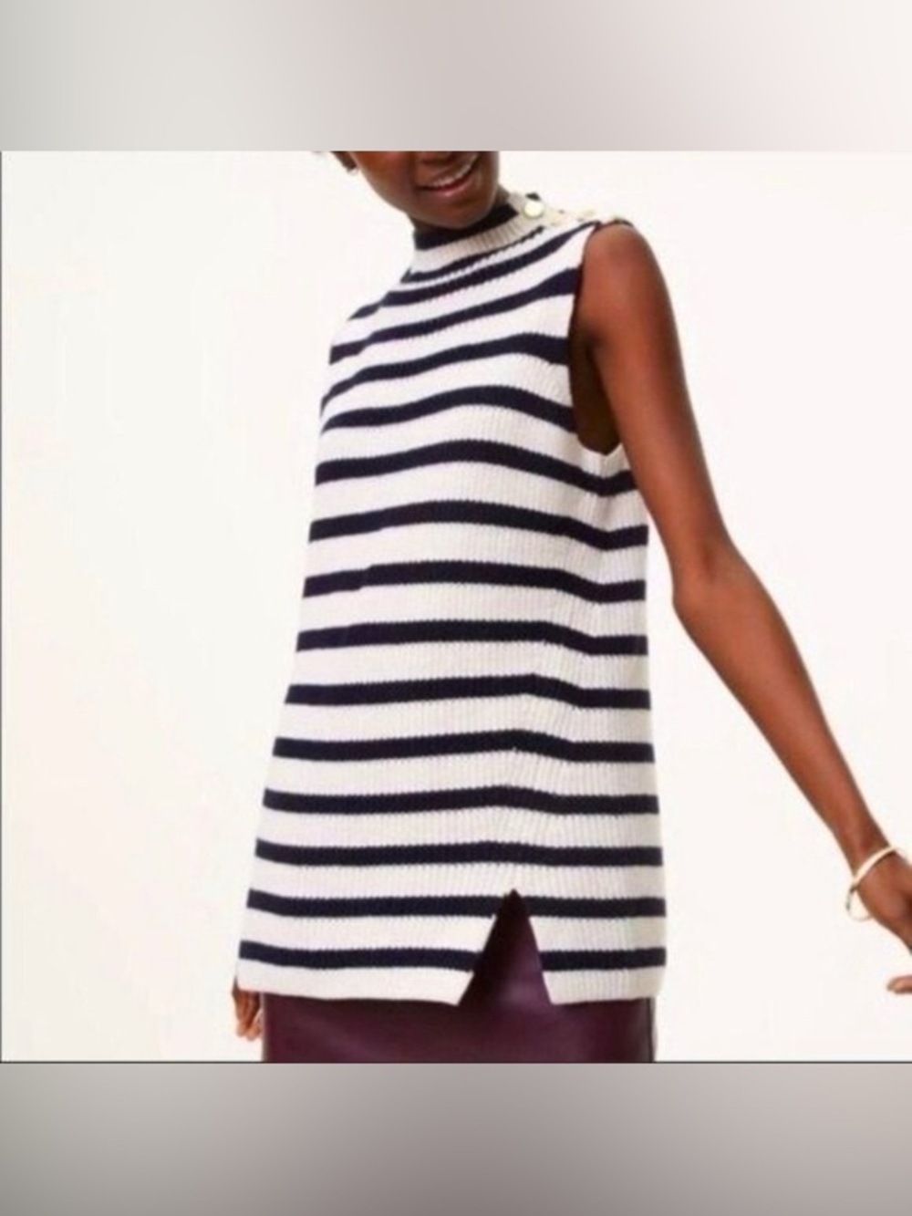 LOFT Sleeveless Nautical Coastal Sweater Large